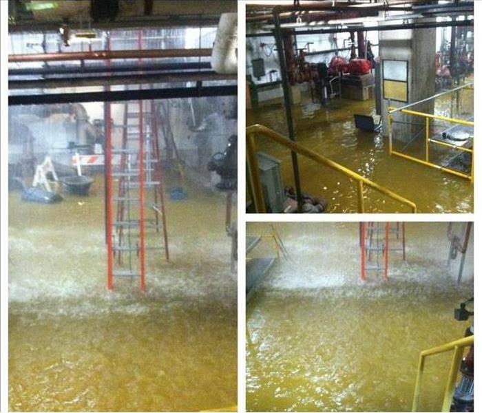 A collection of photos from the flooded control room at Cobo Hall in Detroit, MI