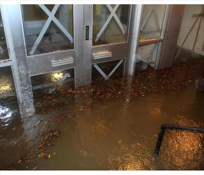 Entrance of a building flooded
